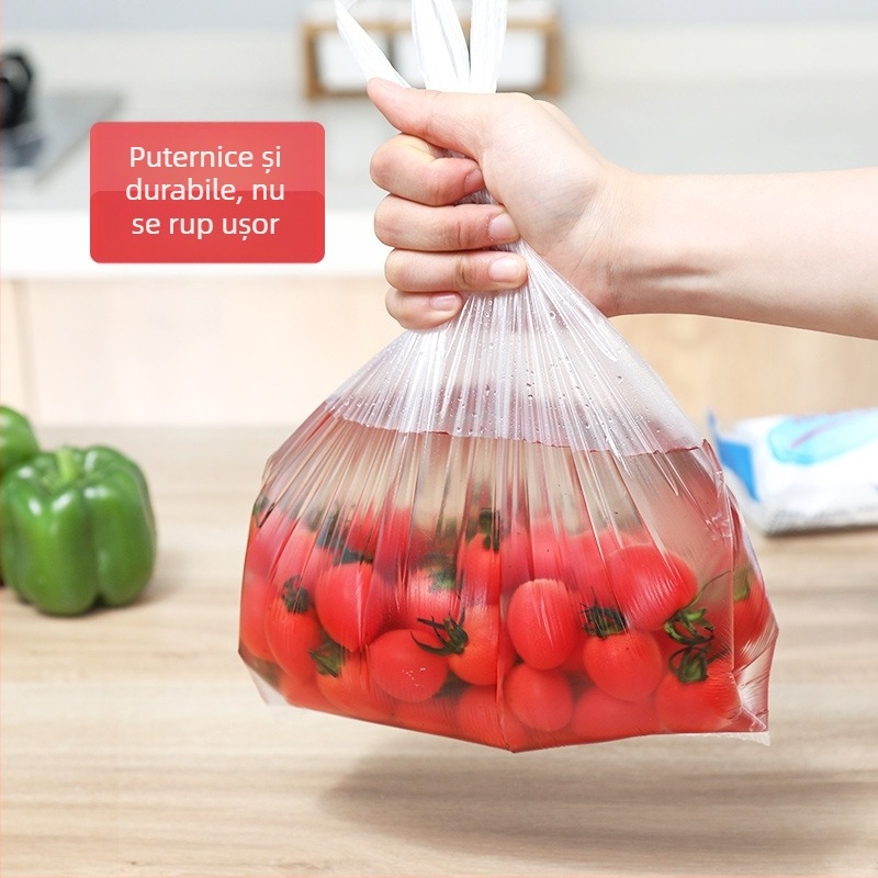 100 pung groase pentru păstrarea alimentelor, stil vestă, cu perforații pentru rupt, mari, pungi de unică folosință pentru alimente