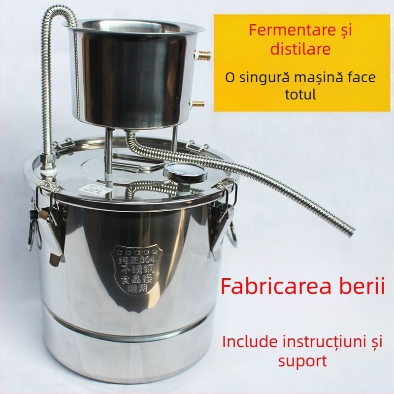 Echipament de fabricare a băuturilor acasă, distilator compact pentru hidrosol și băuturi spirtoase, din oțel inoxidabil.