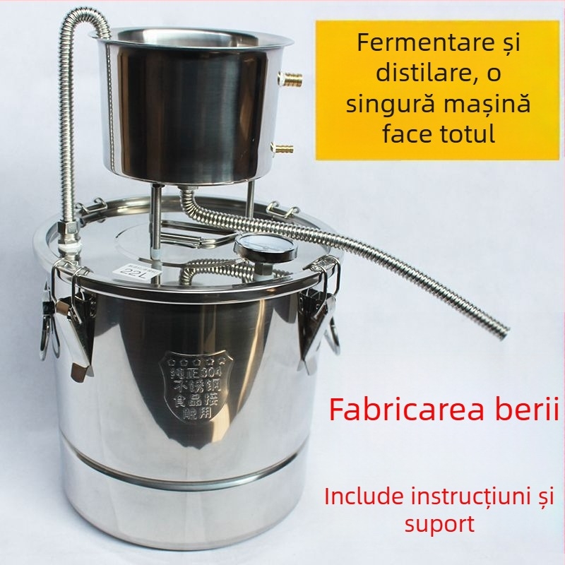 Echipament de fabricare a băuturilor acasă, distilator compact pentru hidrosol și băuturi spirtoase, din oțel inoxidabil.