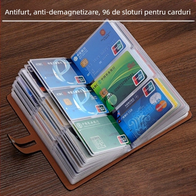 Port-card din piele PU cu protecție anti-demagnetizare și anti-skimming, organizator compact de carduri, rezistent la apă