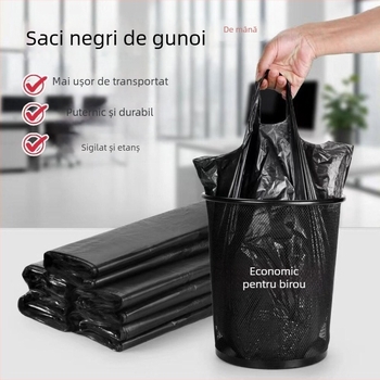 Saci de gunoi din plastic, negri, groși, cu mânere, în stil vestă, pentru uz casnic, în cămine și birouri
