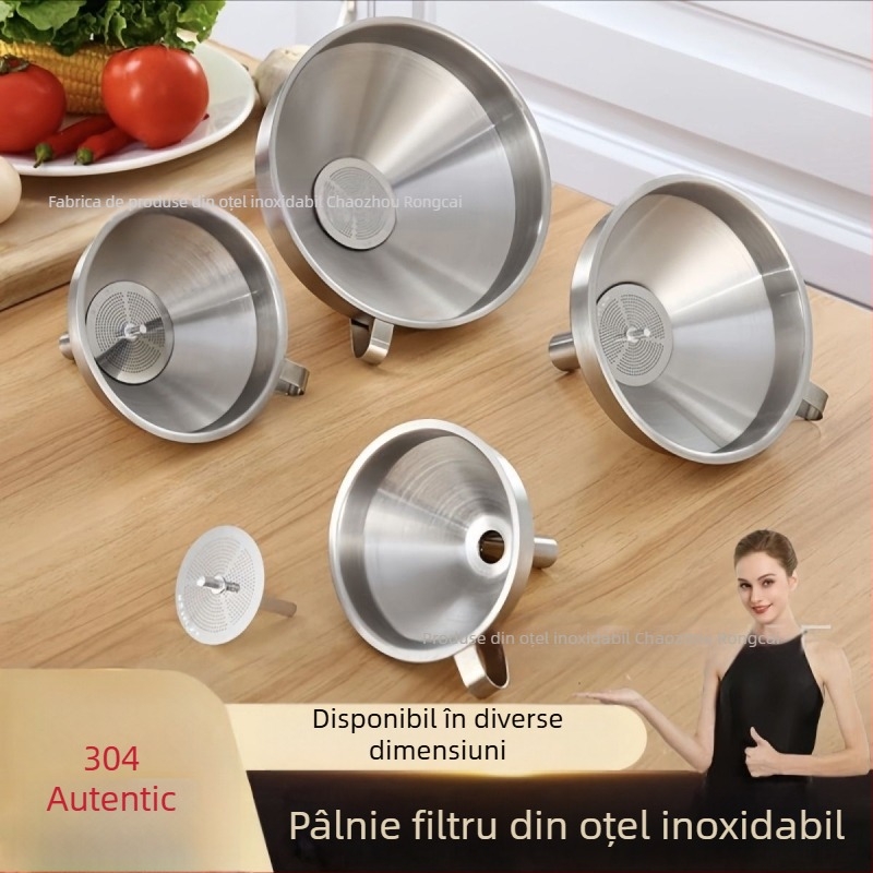 Pâlnie din oțel inoxidabil 304, cu filtru, pentru turnat ulei și vin în bucătărie, cu diametre mari și mici