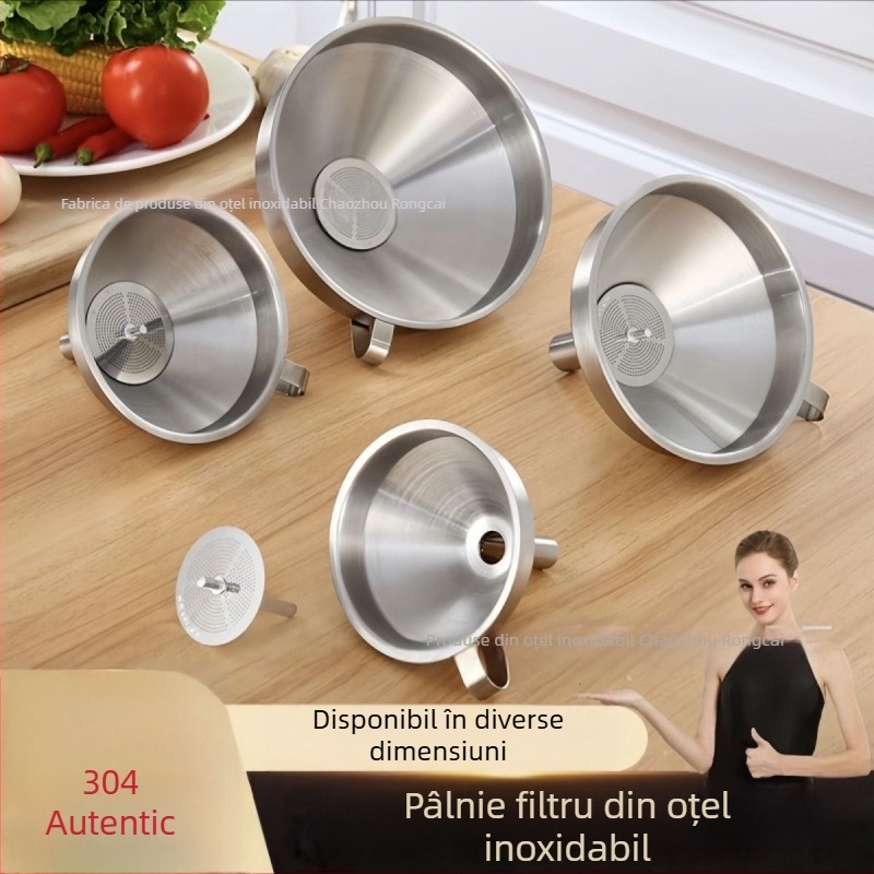 Pâlnie din oțel inoxidabil 304, cu filtru, pentru turnat ulei și vin în bucătărie, cu diametre mari și mici