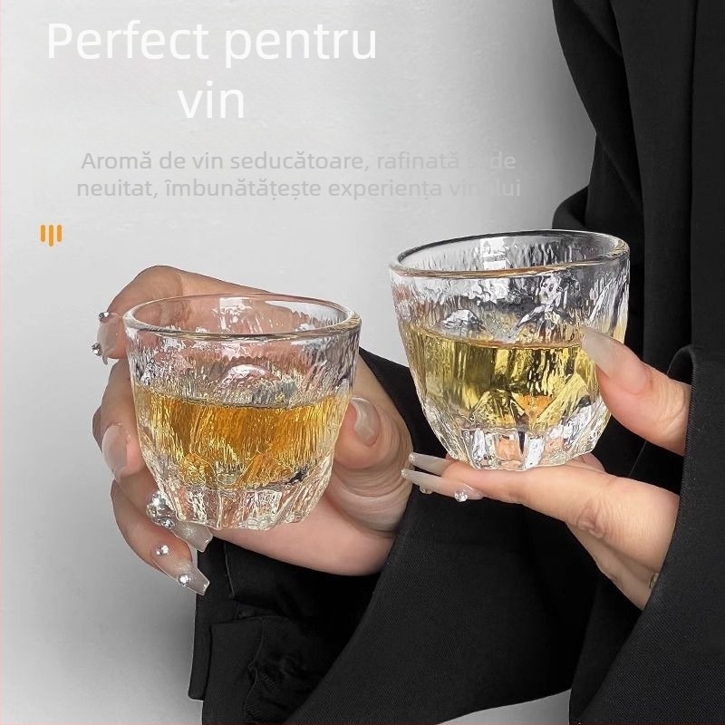 Stil Wabi-Sabi: mini pahar glaciar din sticlă pentru uz casnic, pahar de whisky cu aer discret de lux