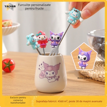 Set personalizat de furculițe pentru fructe din silicon și oțel inoxidabil 304 – bețișoare de desert cu personaje de desene animate pentru copii
