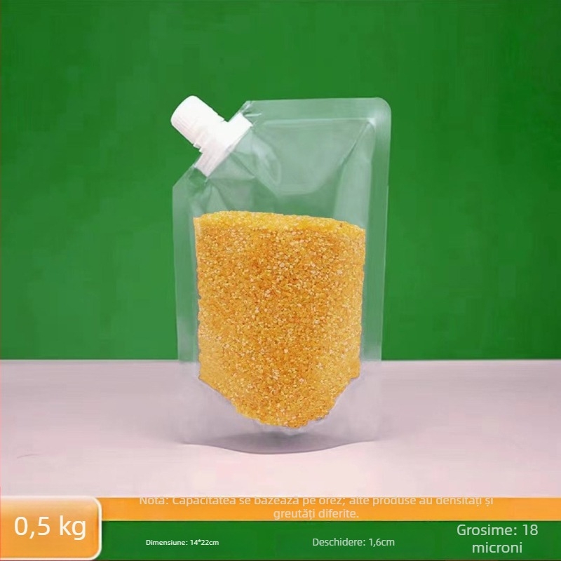 Sac transparent de depozitare a cerealelor, gros, cu bază auto-susținută și duză de turnare pentru orez