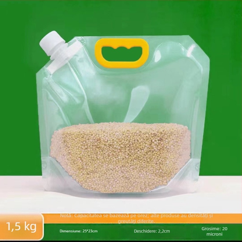 Sac transparent de depozitare a cerealelor, gros, cu bază auto-susținută și duză de turnare pentru orez
