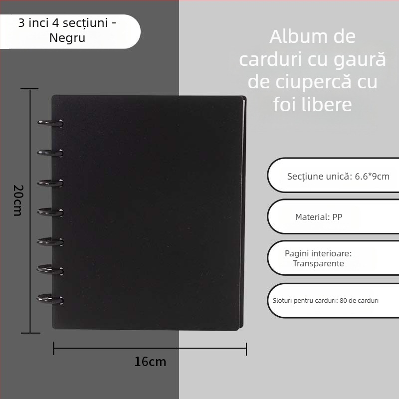 Binder de carduri cu nasture ciupercă, album cu foi detașabile, format 3 inch, patru compartimente, 20 pagini interioare pentru photocarduri și colecții idol