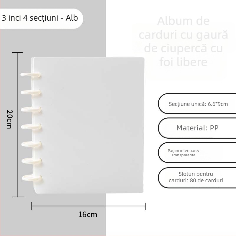 Binder de carduri cu nasture ciupercă, album cu foi detașabile, format 3 inch, patru compartimente, 20 pagini interioare pentru photocarduri și colecții idol
