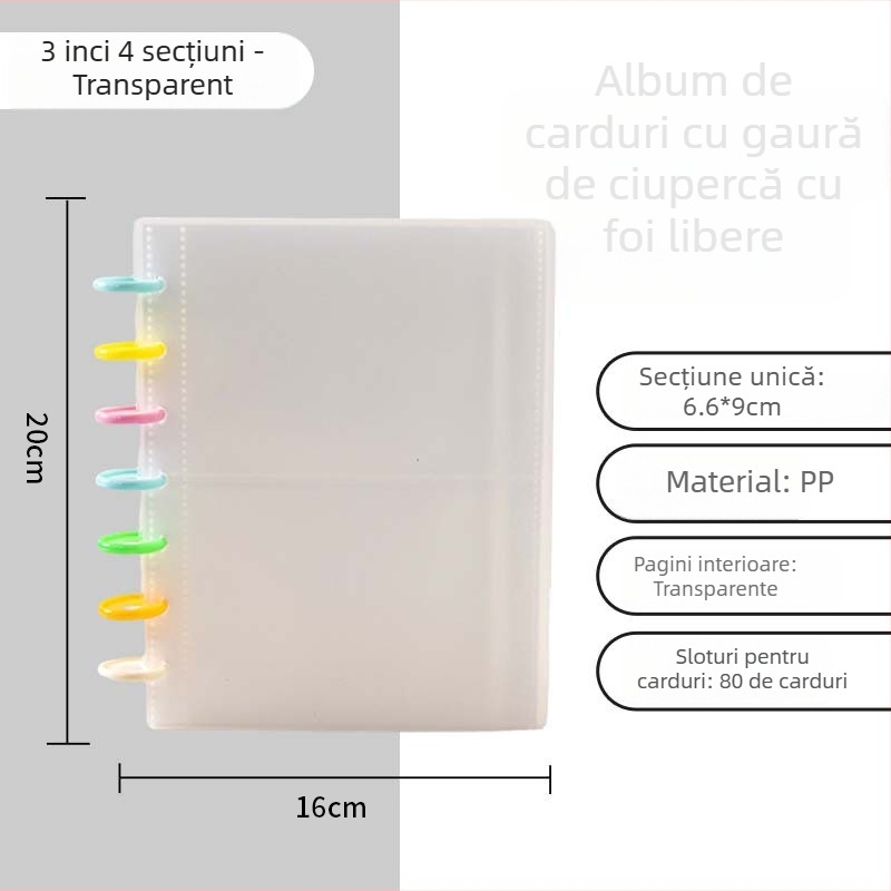 Binder de carduri cu nasture ciupercă, album cu foi detașabile, format 3 inch, patru compartimente, 20 pagini interioare pentru photocarduri și colecții idol