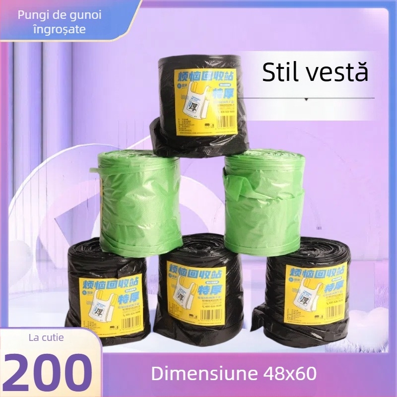 Saci de gunoi groși, în stil vestă, pentru uz casnic, capacitate mare, negre sau colorate, PE