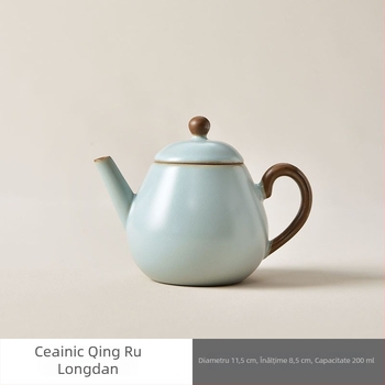 Ceainic Ruyao cu glazură albastru cer cu efect crackle, pentru ceremonia Gongfu a ceaiului, compatibil cu porțelan Ruyao