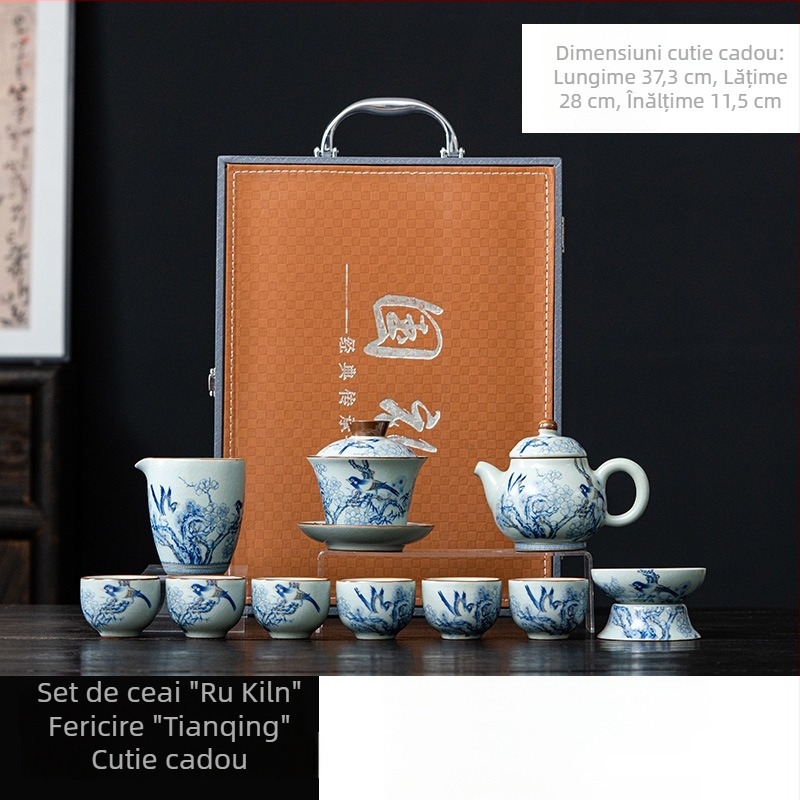 Set de ceai din ceramică cu cutie cadou, set de ceai pentru uz casnic, în stil retro, include accesorii pentru ceremonia ceaiului, 6–10 persoane