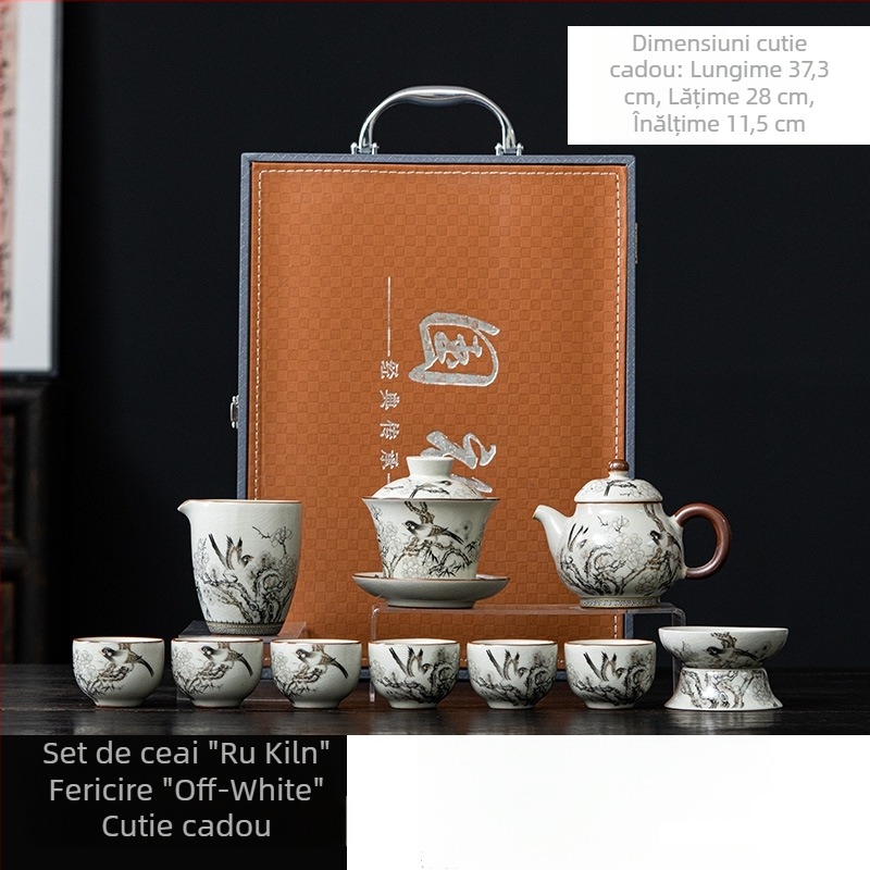 Set de ceai din ceramică cu cutie cadou, set de ceai pentru uz casnic, în stil retro, include accesorii pentru ceremonia ceaiului, 6–10 persoane