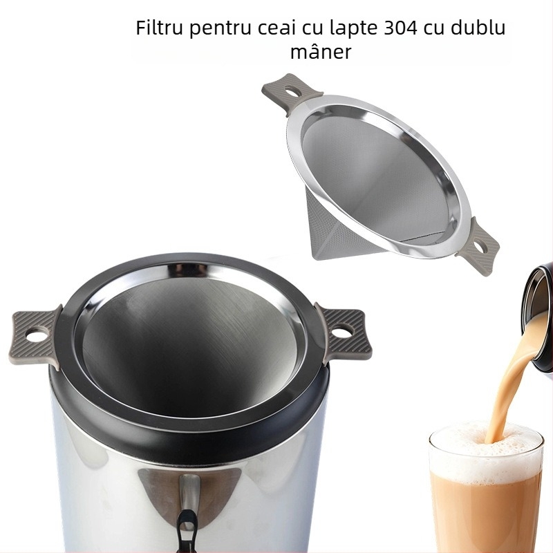 Filtru conic din oțel inoxidabil 304, plasă ultrafină cu trei straturi, pâlnie cu plasă dublă pentru ceai, filtrare lichior și vin