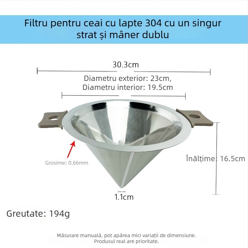 Filtru conic din oțel inoxidabil 304, plasă ultrafină cu trei straturi, pâlnie cu plasă dublă pentru ceai, filtrare lichior și vin