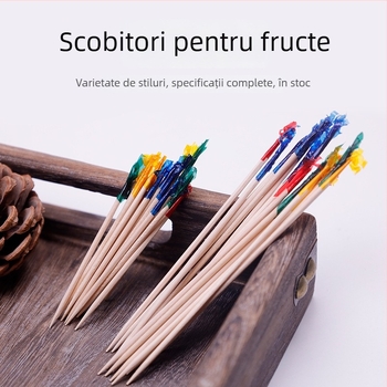 Bețe din lemn pentru fructe, cu design floral colorat, stil modern minimalist, pentru cocktailuri, gustări și deserturi