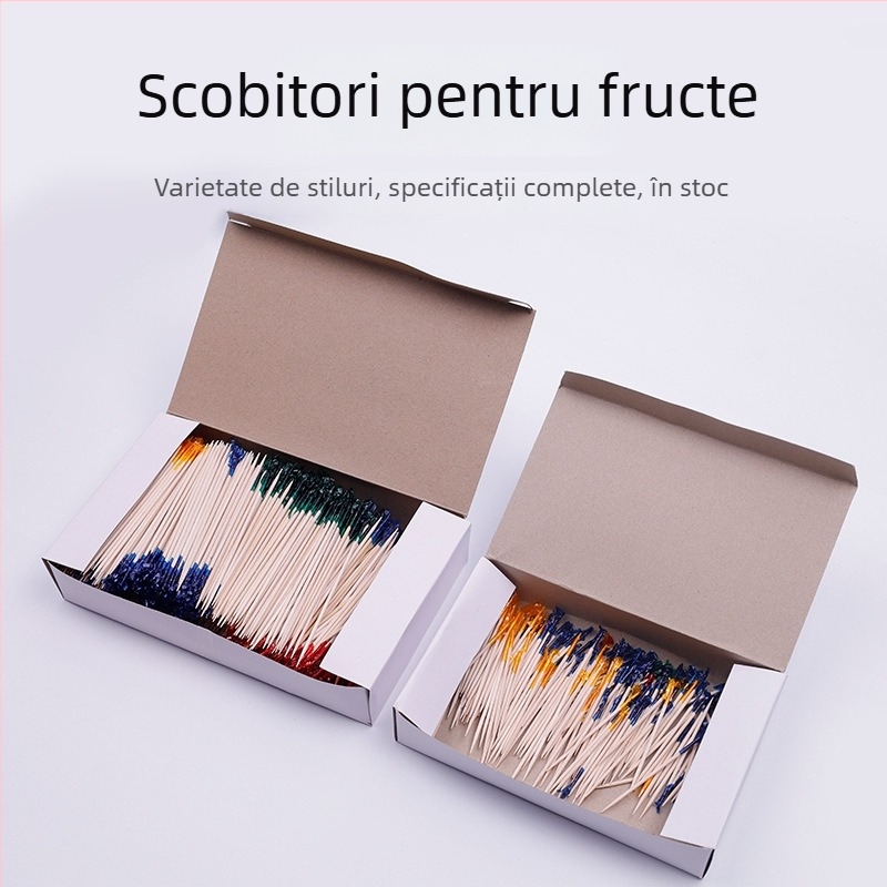 Bețe din lemn pentru fructe, cu design floral colorat, stil modern minimalist, pentru cocktailuri, gustări și deserturi