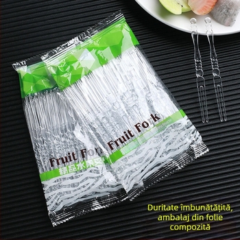 Furculițe de fructe din plastic, de unică folosință, transparente, ambalate individual