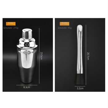 Set de cocktail din oțel inoxidabil, 13 piese, cu măsurătoare cu capete duble, deschizător de sticle și strecurător pentru gheață