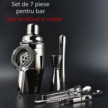 Set din oțel inoxidabil Boston shaker pentru cocktail, 7 piese, cu clești pentru gheață și strecurătoare