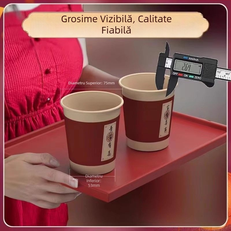 Cupe de hârtie pentru nuntă, de unică folosință, roșii, cu pereți groși