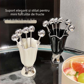 Set de furculițe de fructe din ceramică, cu suport cilindric, design rafinat pentru uz casnic