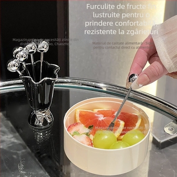 Set de furculițe de fructe din ceramică, cu suport cilindric, design rafinat pentru uz casnic