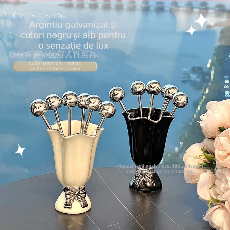 Set de furculițe de fructe din ceramică, cu suport cilindric, design rafinat pentru uz casnic
