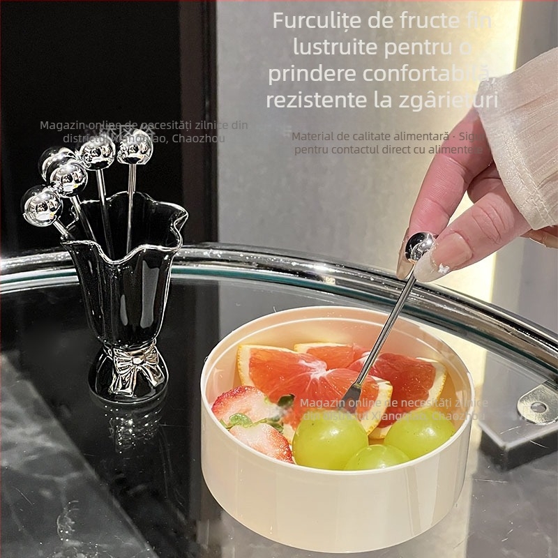 Set de furculițe de fructe din ceramică, cu suport cilindric, design rafinat pentru uz casnic