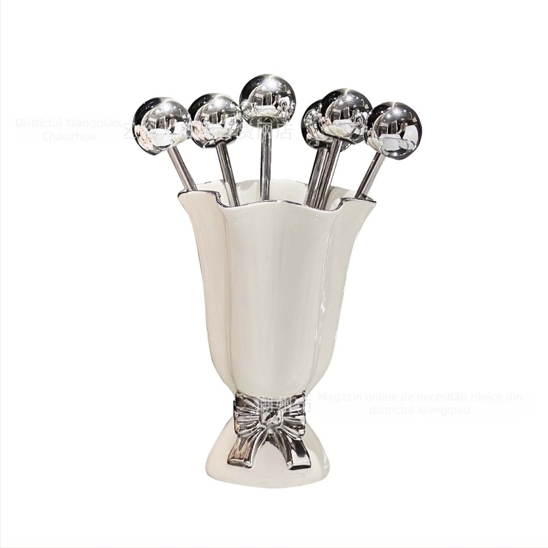 Set de furculițe de fructe din ceramică, cu suport cilindric, design rafinat pentru uz casnic