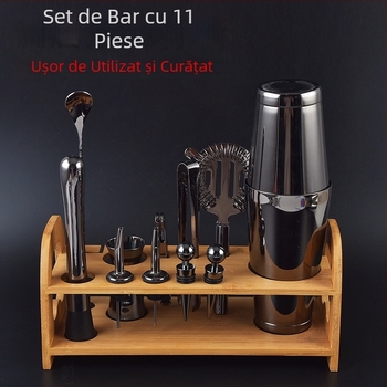 Set de bar din oțel inoxidabil, 11 piese, accesorii pentru cocktailuri cu strecurător de gheață și clește pentru gheață