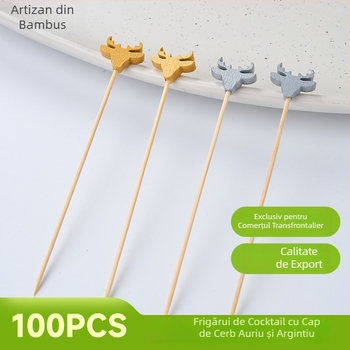 100 bețișoare din bambus cu cap de cerb pentru fructe, cocktailuri și burgeri