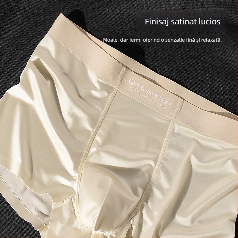 Chiloți bărbați din satin Ice Silk, respirabili, cu inserție antibacteriană în zona inghinală, talie medie