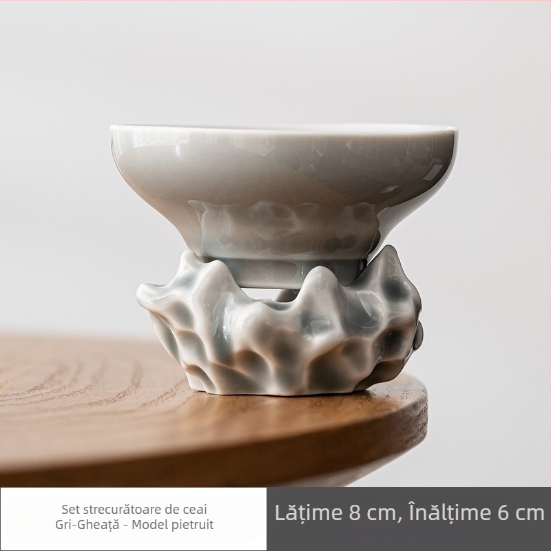 Filtru de ceai în stil japonez, glazură gri, filtru integrat și accesorii ceramice pentru ceai