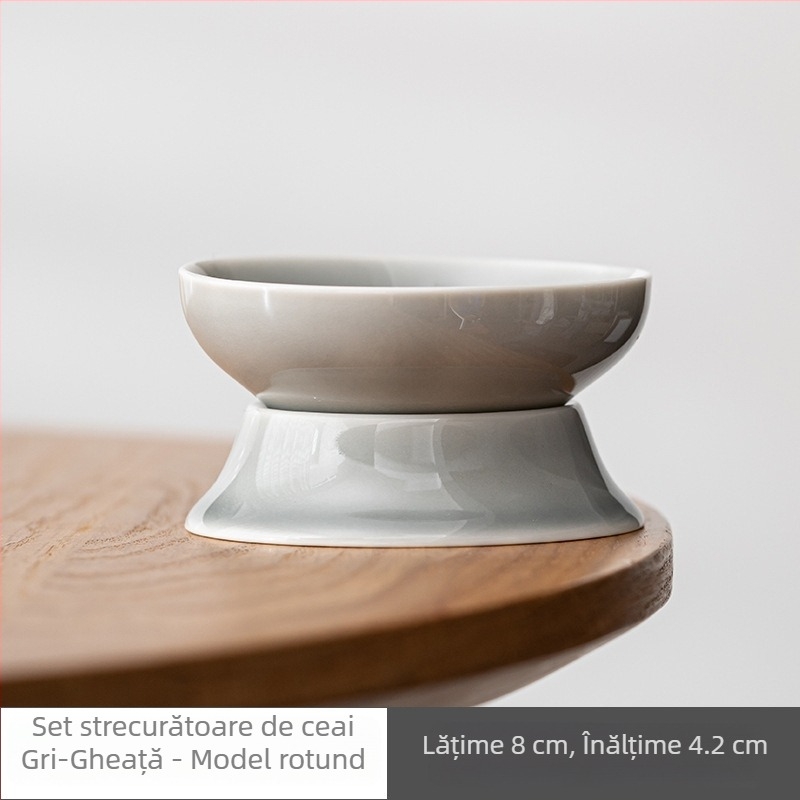 Filtru de ceai în stil japonez, glazură gri, filtru integrat și accesorii ceramice pentru ceai