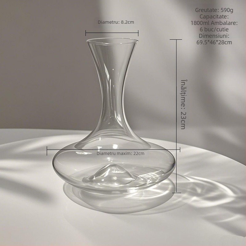 Decantor din cristal, design minimalist modern, fund concav, capacitate 1000 ml sau mai mult