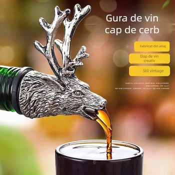 Dispozitiv pentru turnat vin cu cap de cerb și dop, accesoriu de bar din aliaj de zinc pentru vin roșu