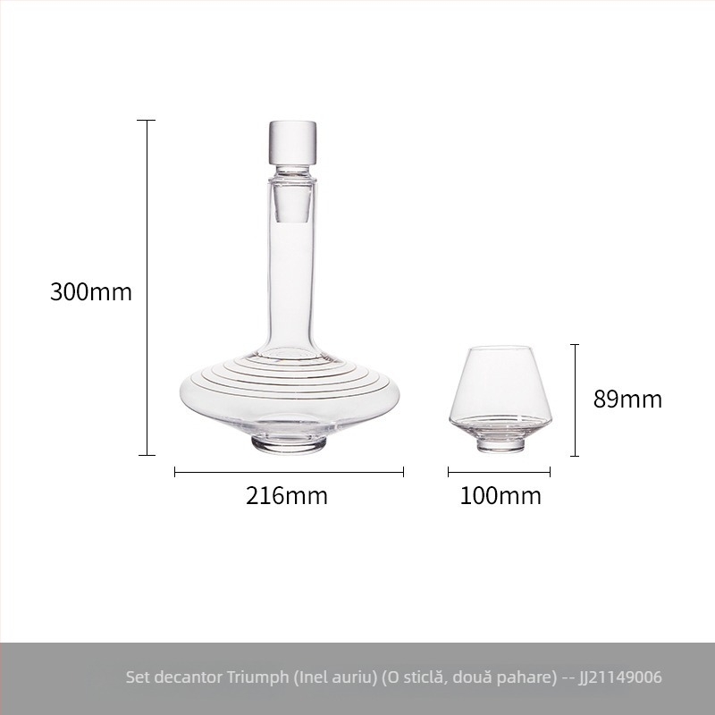 Decantor de vin din cristal cu două pahare, set de trei piese pentru uz casnic