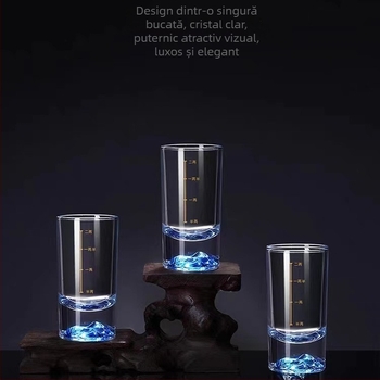 Blue Mountain set din sticlă cristal cu scară de măsurare, 2 piese, pahare elegante pentru băuturi spirtoase