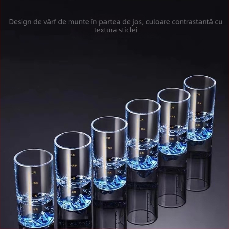 Blue Mountain set din sticlă cristal cu scară de măsurare, 2 piese, pahare elegante pentru băuturi spirtoase