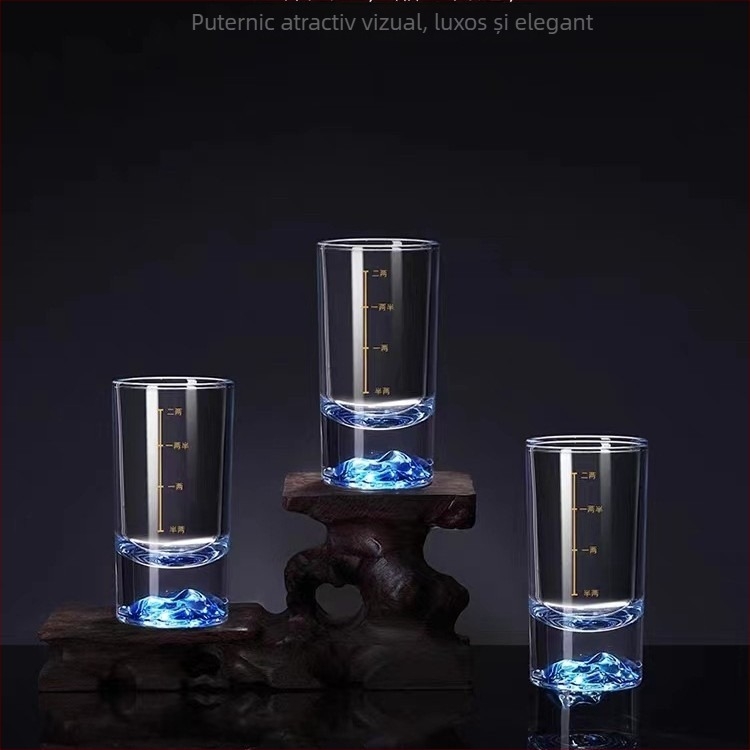 Blue Mountain set din sticlă cristal cu scară de măsurare, 2 piese, pahare elegante pentru băuturi spirtoase