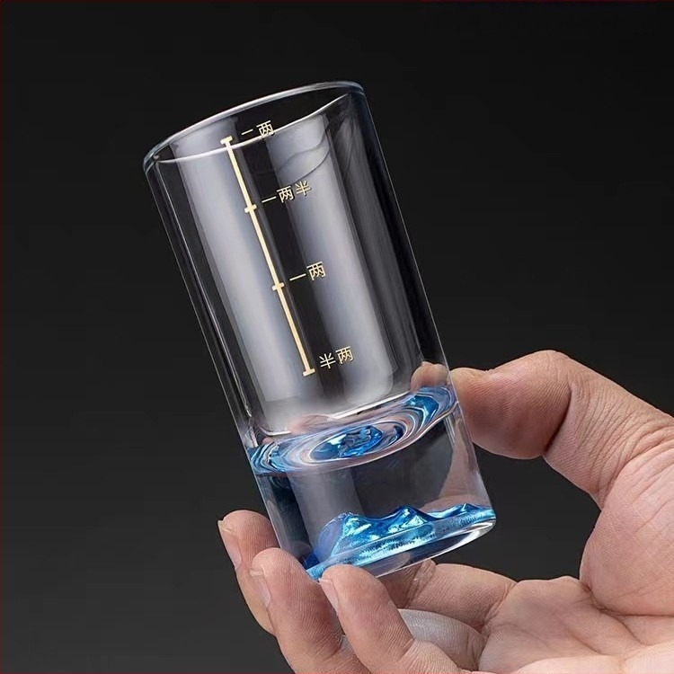 Blue Mountain set din sticlă cristal cu scară de măsurare, 2 piese, pahare elegante pentru băuturi spirtoase