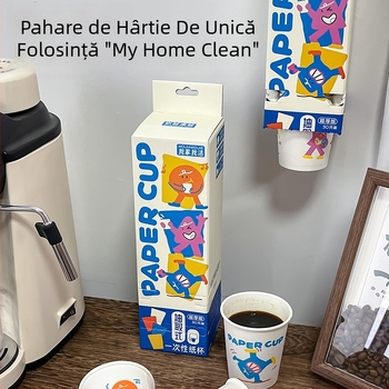 Pahar de unică folosință din hârtie laminată, cu design suspendat și funcție de glisare, model desen animat, protecție împotriva prafului, potrivit pentru băuturi