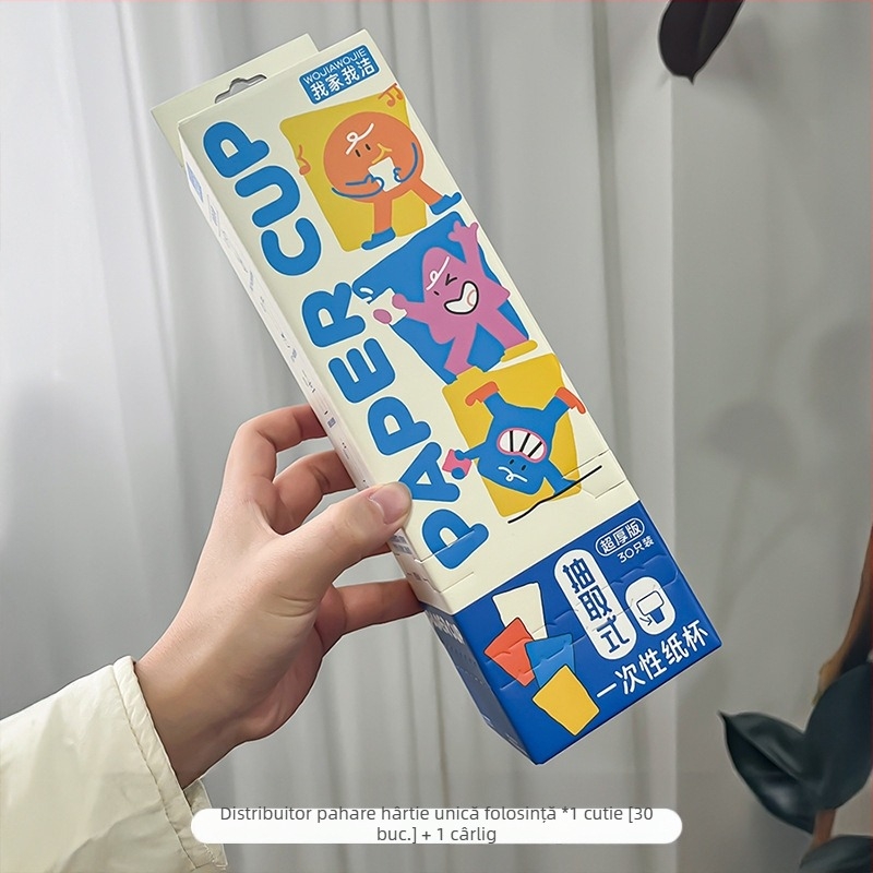 Pahar de unică folosință din hârtie laminată, cu design suspendat și funcție de glisare, model desen animat, protecție împotriva prafului, potrivit pentru băuturi
