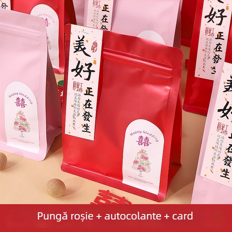 Pungi pentru bomboane de nuntă, sigilate automat, pentru nunți și evenimente fericite, în mai multe dimensiuni, compatibile cu autocolante și ambalaje din carton pentru bomboane