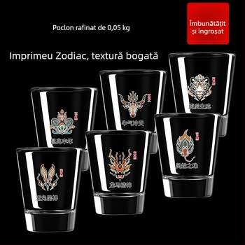 Set cu 12 pahare mini pentru lichior, cu dozator, semnele zodiacale