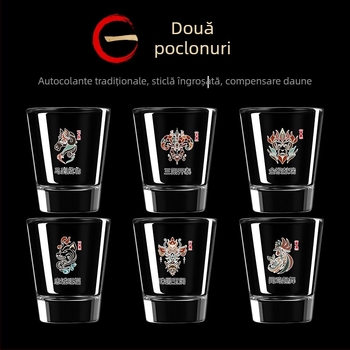 Set cu 12 pahare mini pentru lichior, cu dozator, semnele zodiacale
