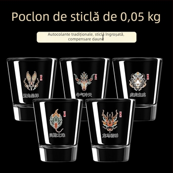 Set cu 12 pahare mini pentru lichior, cu dozator, semnele zodiacale