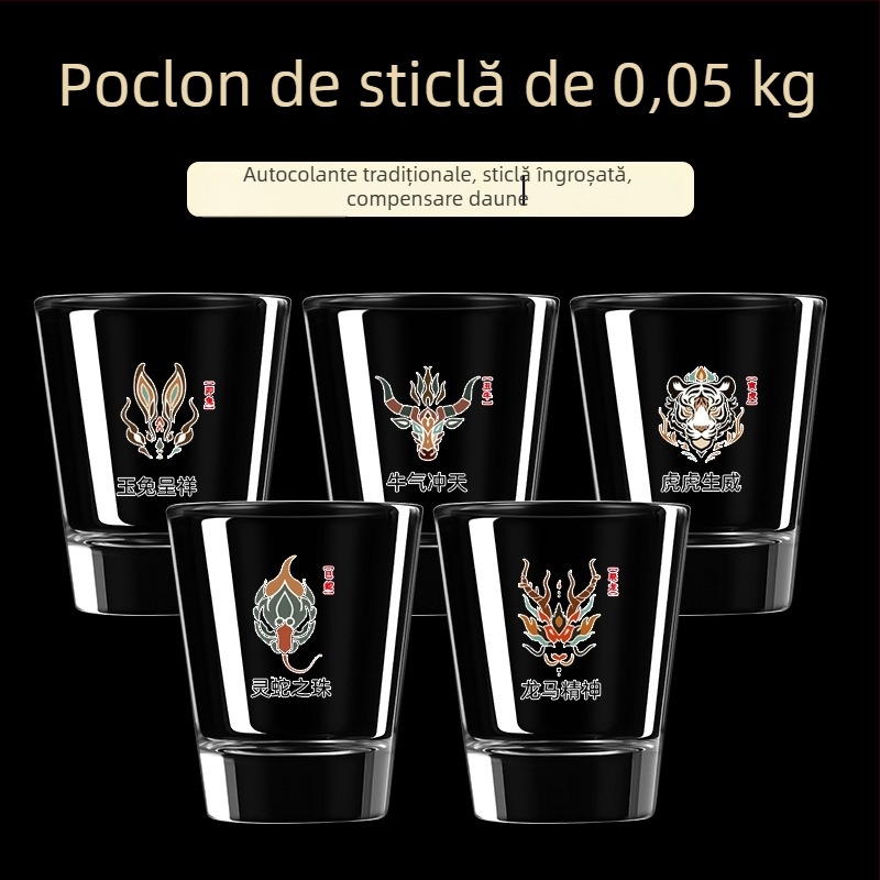 Set cu 12 pahare mini pentru lichior, cu dozator, semnele zodiacale